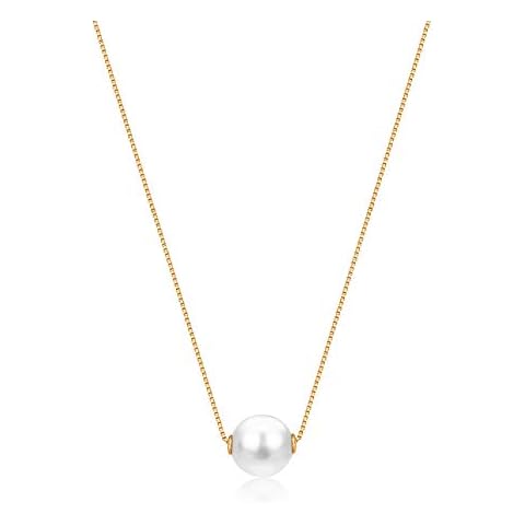 Unicornj Colgante de collar de oro amarillo de 14 quilates con perla flotante de agua dulce cultivada de 15.5" Cover