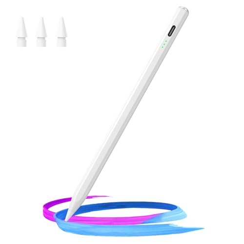 Stylus Pen for iPad(2018-2025)-13 Mins Fast Charge with Tilt Sensitivity & Palm Rejection for iPad 11/10/9/8/7/6th Gen, Air 7/6/5/4/3/M3/M2, Pro 13'/12.9'/11'/M4, Mini 7/6/5th, White