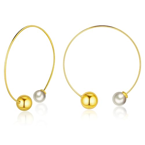 Pearl Gold Hoop Earrings For Women Girls, 14K Gold Plated Lightweight Open Hoop Dangle Drop Earrings Trendy Dainty Pearl Hypoallergenic Earrings Jewelry #TOP6
