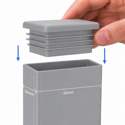 Image of (Pack of 16) Rectangular Plastic Plugs 1-3 /16 inch x 2-3 /8 inch (30 x 60 mm), Matt Tube Inserts, Fence Post Caps, Window Gray RAL 7040