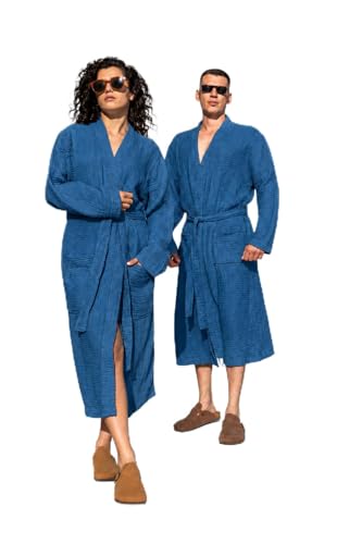 Image of Muslin Unisex Bathrobe Women & Men, 100% Cotton Kimono Lightweight Robe | Long Robes Soft, Absorbent, Spa robes