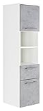 Posseik Badmöbelserie VIVA Hochschrank 135 Beton + Weiß, 2 Türen + 1 Schubkasten Badschrank