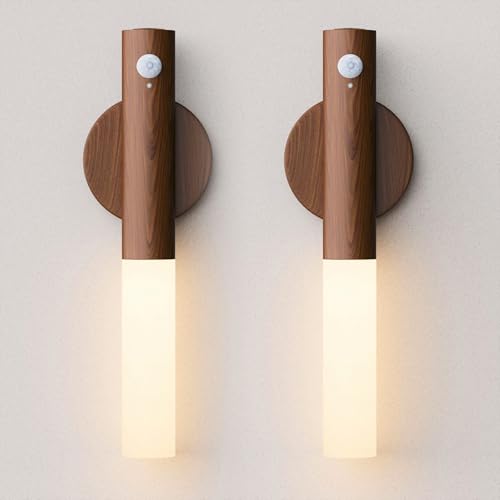 WhitePoplar Rechargeable Motion Sensor Night Lights - 2200mAh Battery Operated Wall Sconces, Wireless Wall Lights Sconce, Magnetic Portable Hallway Light for Picture Stair Cabinet, 3000K 2Pack