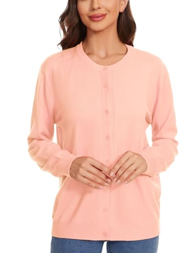Image of Womens Cardigan Sweaters Basic Button Down Casual Dressy Classic Crewneck Long Sleeve Spring Outfits (S-2XL)