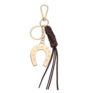 Horseshoe Keychain Western Cowgirl Lucky Keyring with handmade knot tassel for Keys Bags Accessory