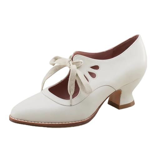 Zapatos de mujer verano hueco tacón alto con cordones de talla grande para mujer zapatos de hospital, Blanco, 42 EU