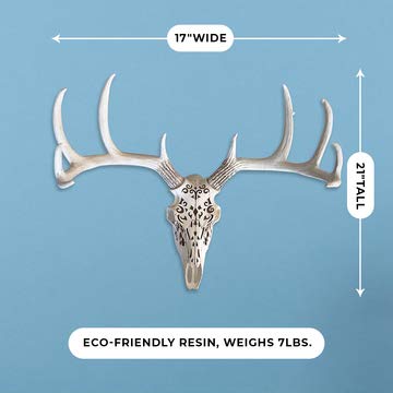 Wall Charmers Carved Natural Antlers Faux Deer Skull - 21" Faux Taxidermy Animal Head Wall Decor - Handmade Farmhouse Decor #TOP2
