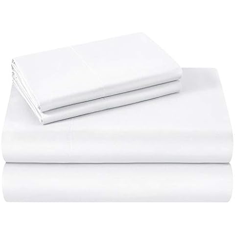 HOMEIDEAS 4 Piece Bed Sheet Set-Fitted Sheet Flat Sheet Pair of Pillowcases (Double, White) 100% Easy Care Soft Brushed Microfibre Fabric 1800 Bedding Sheets - Deep Pockets Cover