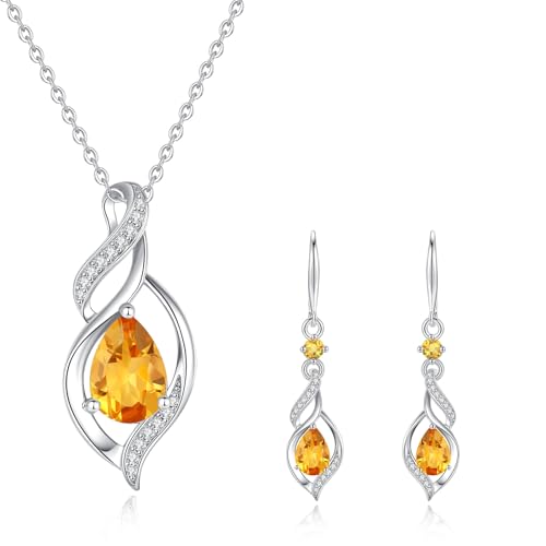 FANCIME November Birthstone Jewelry for Women Citrine Teardrop Necklace and Citrine Earrings