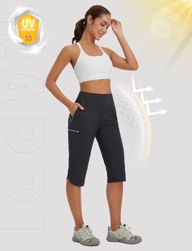 BALEAF Calça capri feminina de ciclismo de 43 cm para mountain bike cargo leve, secagem rápida, bols