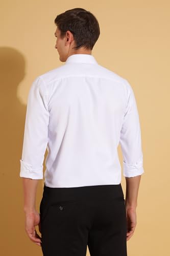 Image of Fyltr Men's Regular Fit Shirt - Dobby Self Design| Full Sleeve | Functional Patch Pocket | White Formal Shirts for Men