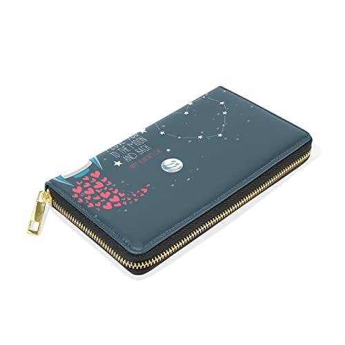 Valentine's Day Moon, Stars, Astronaut in Space and Rocket, Universe Leather Long Wallet Organizer with Zipper Purse Clutch Bag for Women Men3