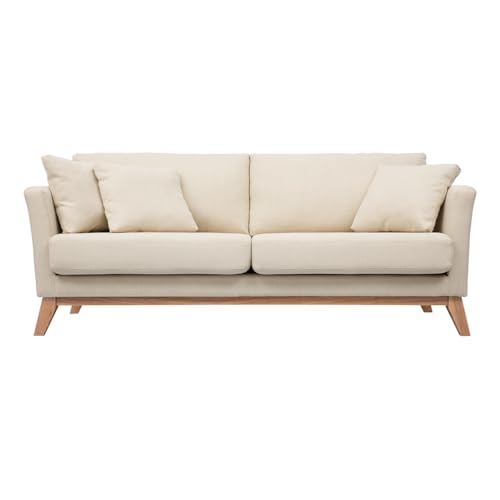 Miliboo Canapé scandinave déhoussable 3 Places en Tissu Beige et Bois Clair Oslo