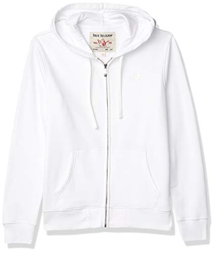 True Religion Men's Buddha Logo Zip Up Hoodie, White, Large