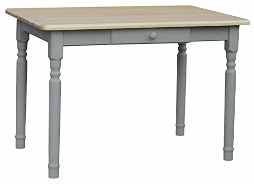 k koma Table à manger grise avec tiroir Table de cuisine en bois de pin style maison de campagne – Plateau de table en pin laqué (50 x 90 cm)