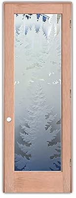 Frosted Glass Interior Door - Pine Trees - 3D Enhanced Clear - Trees - 28" x 80" - Knob on Left - Pull Open - Cherry
