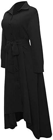 VERWIN Women Long Sleeve Loose Elegant Maxi Dress Button Down Up Shirt Long Dress with Pockets and Belts - Image 5