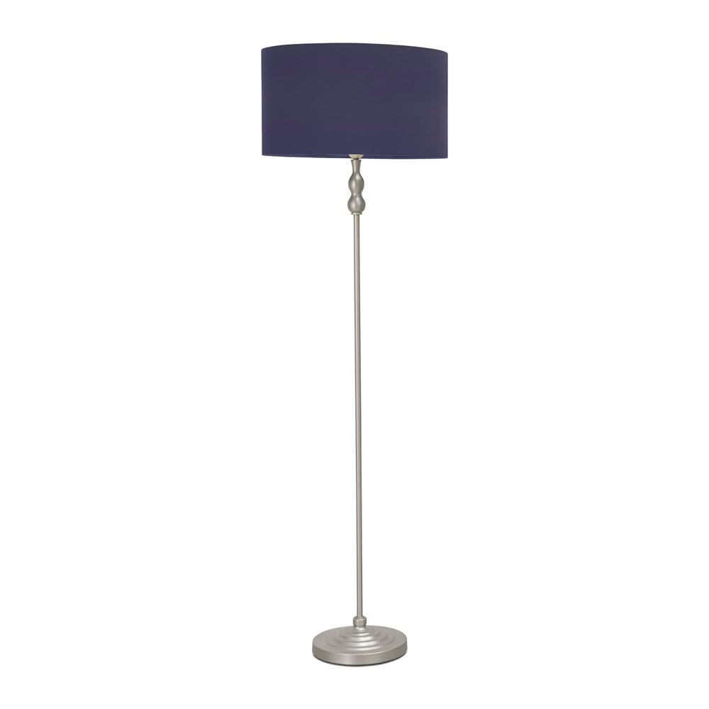ValueLights Maggie Brushed Chrome Silver Floor Lamp with Fabric Lamp Shade in Navy