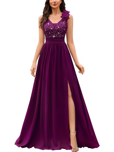 Image of Miusol Women's Vintage V-Neck Sequined Split Formal Evening Maxi Dress