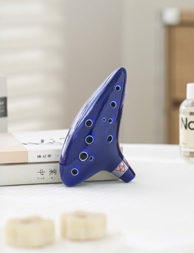Legend of Zelda Ocarina of Time 12 Hole Alto Triforce Link Ocarina Zelda Cosplay Ceramic Exclusive Replica by AWEF (Dark Blue)