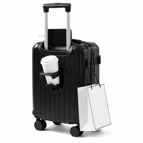 WYDEAZ Maleta Cabina 52x34x22 cm Equipaje de Mano Rígido con Portavasos y Soporte para Móvil, Trolley de Viaje con 4 Ruedas Desmontables, Gancho para Bolsas y Doble Cerradura