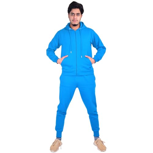 A2Z Mens Plain Tracksuit Athletic Hooded Hoodie with Joggers - T.S Plain Blue 3XL