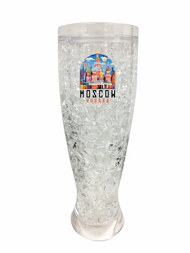 R and R Imports Moscow Russia Saint Basil's Cathedral Illustration Design Souvenir 16 oz Plastic Broken Glass Frosty Mug Single