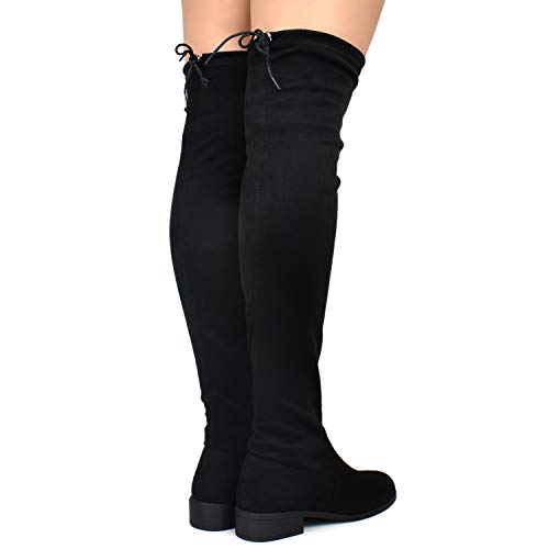 Premier Standard - Women's Fashion Comfy Vegan Suede Block Heel Side Zipper Back Lace Thigh High Over The Knee Boots4
