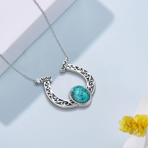 Horseshoe Necklace 925 Sterling Silver Turquoise Necklace for Women Western Turquoise Jewelry Gifts for Women2