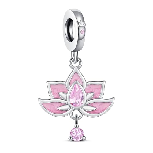 KEQ Sterling Silver Lotus Charm with CZ