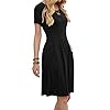 DouBCQ Women's Casual Short Sleeve Flowy Pleated Loose Dresses with Pockets (Black, L)