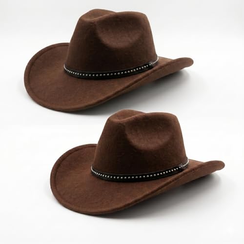 Image of REDSTAR 2pc Western Cowboy Hats for Men and Women - Texan Cowboy Hats for Adults Country and Western Fancy Dress - Adults Cowgirl Outfit Accessory or Cow Boy Costume Accessories for Wild West (Brown)