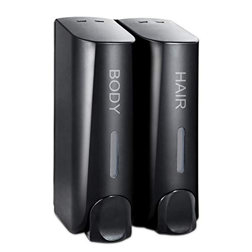 Wall Mounted Shower Soap Dispenser 2 Chamber No Drill Shampoo Dispenser for Shower, Refillable Shampoo Bottles, Wall Shampoo and Body Wash Dispenser for Bathroom Hotel 2 * 350ml Black