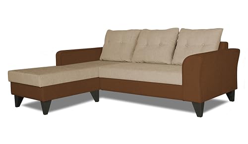 Image of Adorn India Maddox Tufted L Shape 4 Seater Sofa Set LHS (Brown & Beige) (3 Year Warranty)