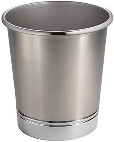 iDesign York Metal Wastebasket, Trash Can for Bathroom, Kitchen, Office, Bedroom, 9.5" x 9.5" x 10.25" - Brushed Nickel and Chrome
