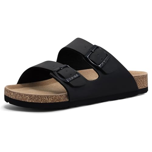 Image of KIDMI Unisex Summer Sandals Arch Support Cork Footbed Slide Sandals with Double Adjustable Buckle for Women Men