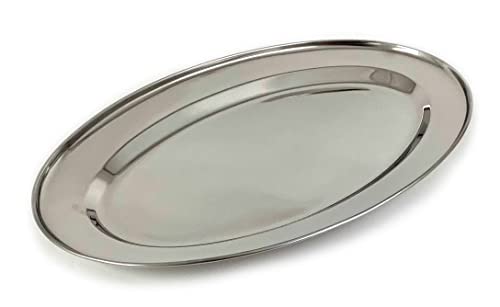 Tredoni Bandeja de Servicio Ovalada de 25cm de Acero Inoxidable, Bandeja para Antipasto/Kebab/Pescado (25 cm)