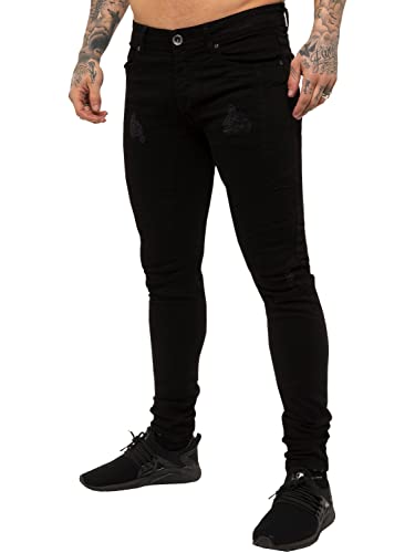 ENZO Herren Designer-Jeans Stretch Skinny Fit Biker Denim Pants alle Taillengrößen Gr. 40 W/32 L, Schwarz