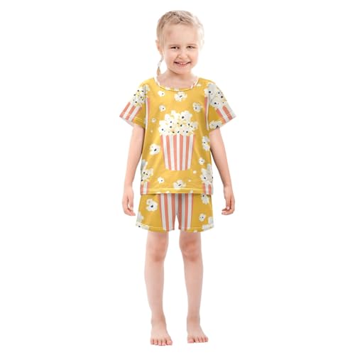 Summer Pajama Set Orange Popcorn Boxes Pattern, Short Sleeve Sleepwear Nightwear3