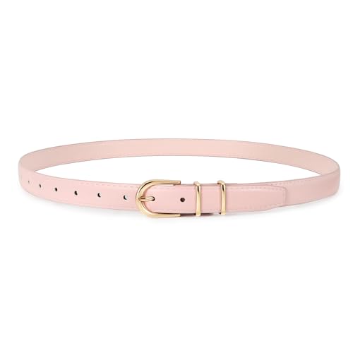 JASGOOD Women Leather Belt for Jeans Pants Fashion Ladies Dress Belt with Gold Single Prong Buckle,Pink