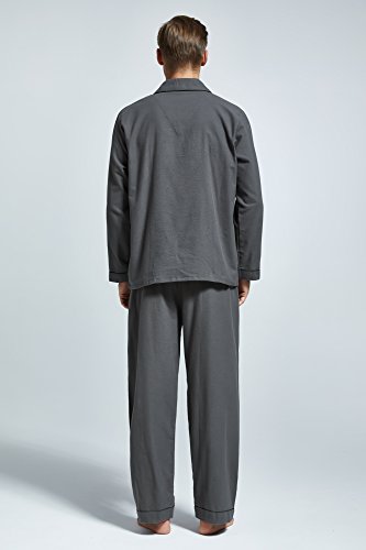 Tony And Candice Men’s Flannel Pajama Set, 100% Cotton Long Sleeve Sleepwear (Medium, Grey With Black Piping) #TOP3