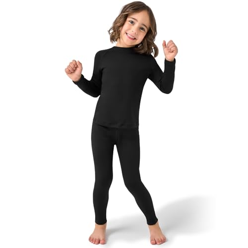 La Mejor Selección de Térmicos para Niño los preferidos por los clientes. 44 PUMYOON 2T-6Y - Conjunto térmico con forro polar para niños pequeños, ropa interior térmica para niños, capa base negra larga para niños y niñas, Negro, 4 Años