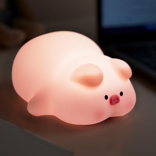 Image of Night Light for Kids, Pink，3 Modes Squishy Piggy Night Lamp, Rechargeable LED Touch Cute Pig Lamp, Food Grade Silicone, for Nursery Baby Room, Best Gifts