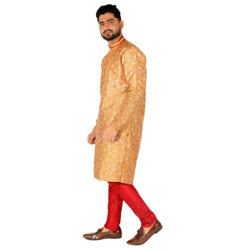Men Kurta Set Indian Wedding Dress Silk Floral4