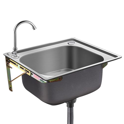 Évier de cuisine en acier inoxydable 53x38cm lavabo mural une cuve avec bonde