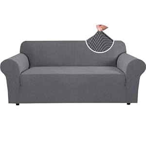 H.VERSAILTEX Stretch Sofa Covers for 3 Cushion Couch Covers Sofa Slipcovers for Living Room Feature Thick Checked Jacquard Fabric with Elastic Bottom, Sofa Large – Grey