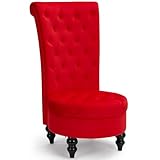 AVAWING Throne Royal Chair, Button Tufted High Back Royal Chairs with 24.6 Inches Round Seat, Armless Aceent Chair with Thick Padding and Rubberwood Legs for Living Room, Red