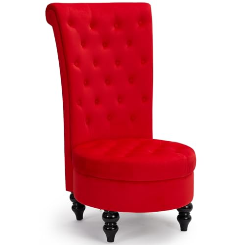 AVAWING Throne Royal Chair Set of 1 for Living Room, Button-Tufted Accent Armless High Back Chair with 24.6 Inch Larger Seat, Thick Padding and Rubberwood Legs, Enthusiastic Red