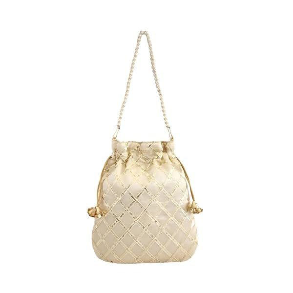 DUCHESS Women's Gota Patti Golden Potli Bag Purse with Pearl Handle (Pack of 2) - Image 6