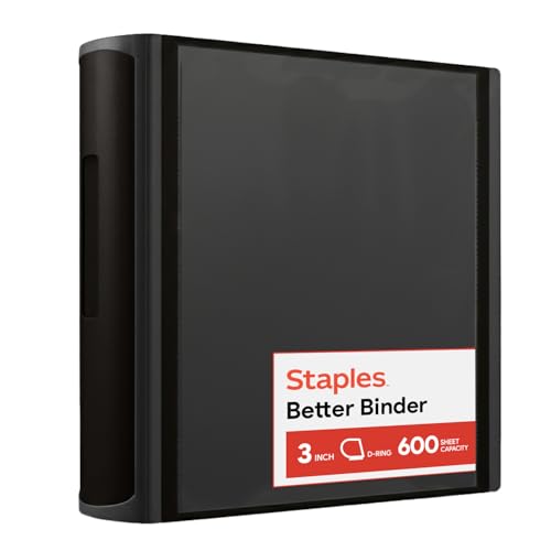 Staples Better 3-Inch D-Ring Binder Black Heavy-Duty 3-Ring Binder for School & Office Storage